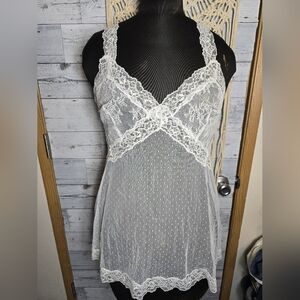 Victoria's Secret White Sheer Lace Racerback Babydoll Lingerie Chemise Top